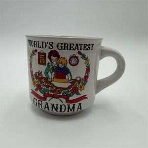 Papel Vintage Coffee Mug World's Greatest Grandma White Hand Decorated Cup‎